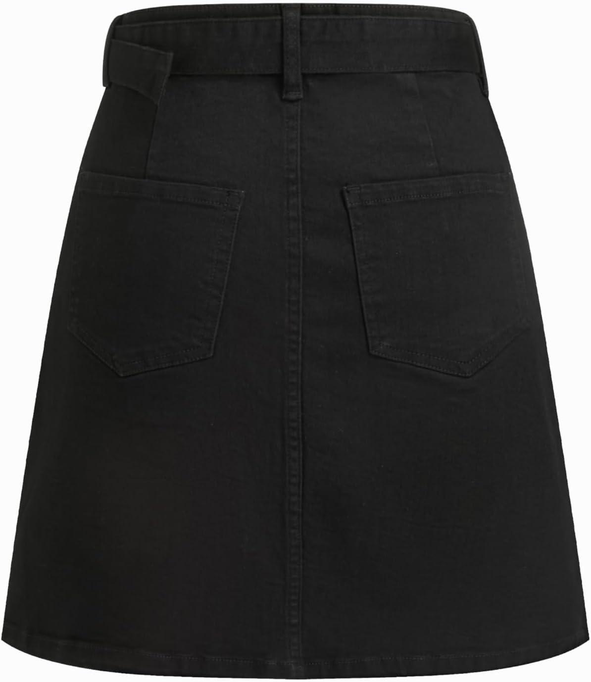 imageVinova Denim ALine Skirt with Belt Womens Casual Fashion SkirtBlack