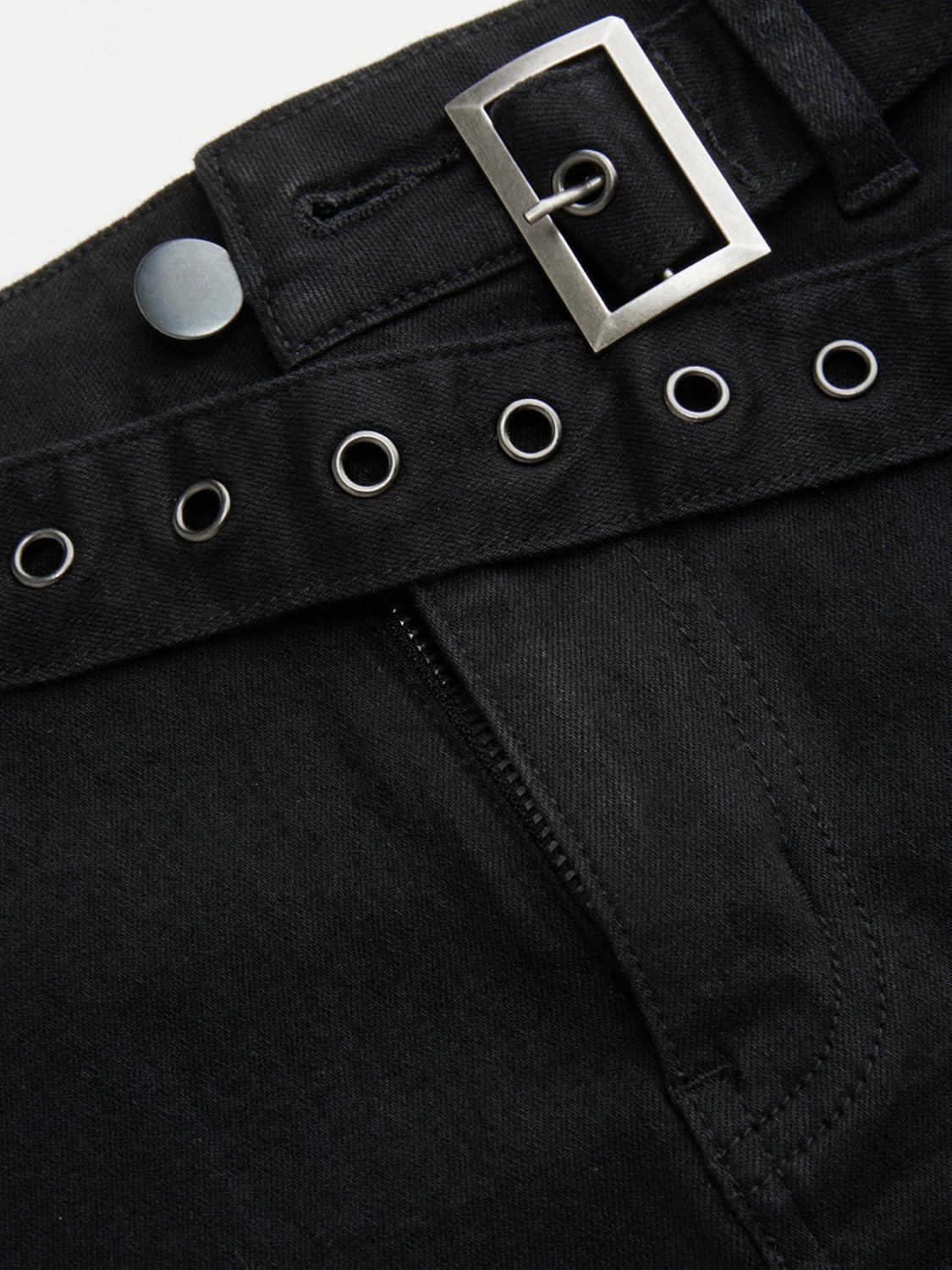 imageVinova Denim ALine Skirt with Belt Womens Casual Fashion SkirtBlack