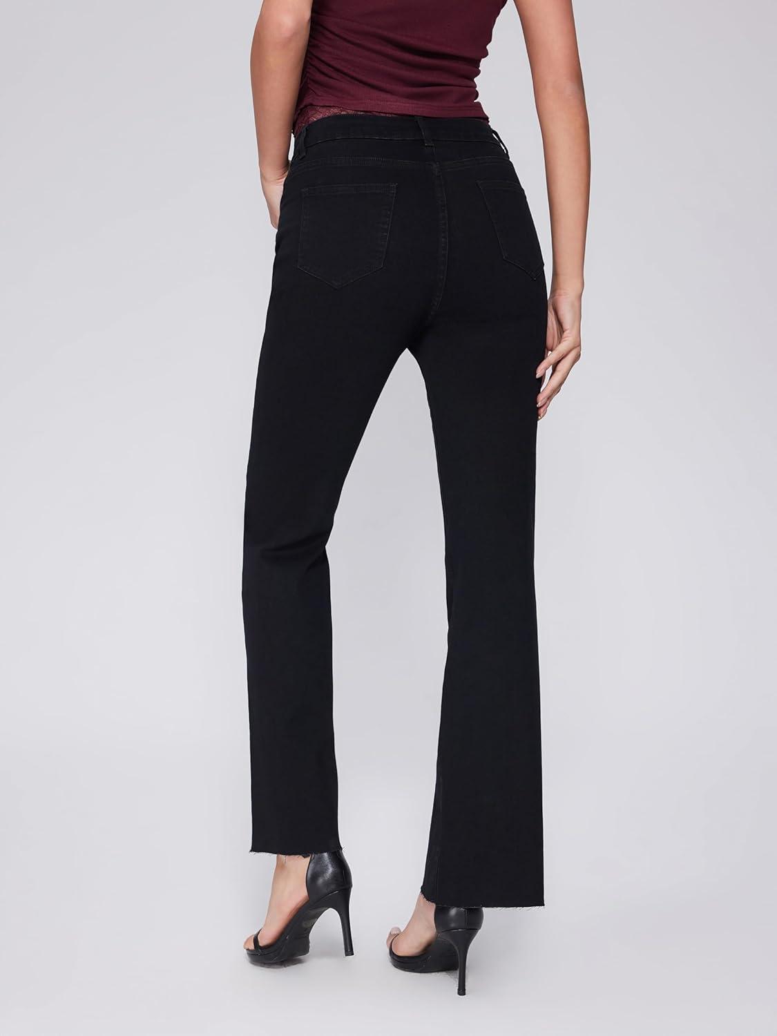 imageVinova Flare Jeans for Women Button Down Bell Bottom Stetchy High Waisted Bootcut Denim Pants with PocketsBlack