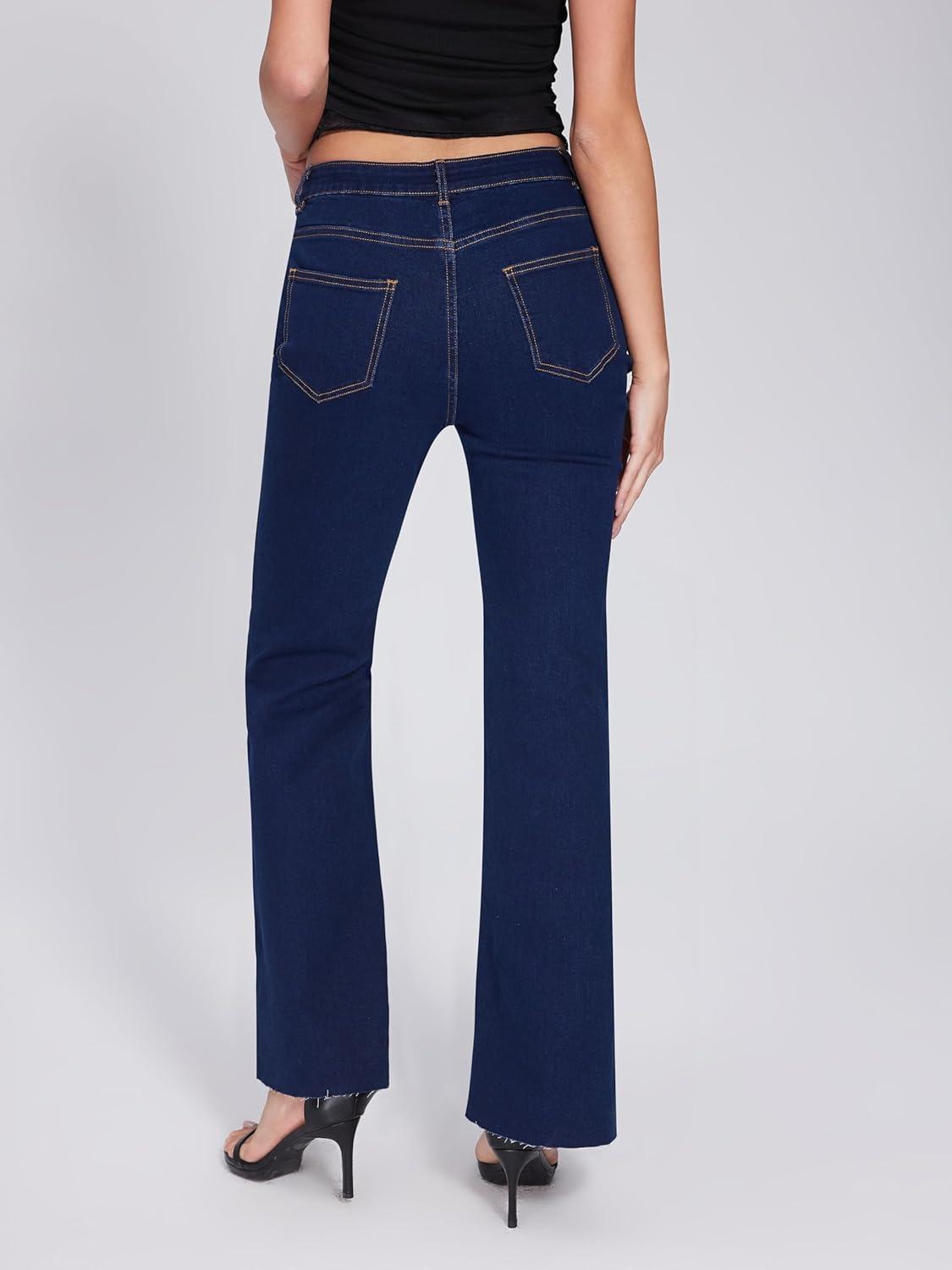 imageVinova Flare Jeans for Women Button Down Bell Bottom Stetchy High Waisted Bootcut Denim Pants with PocketsDark Denim