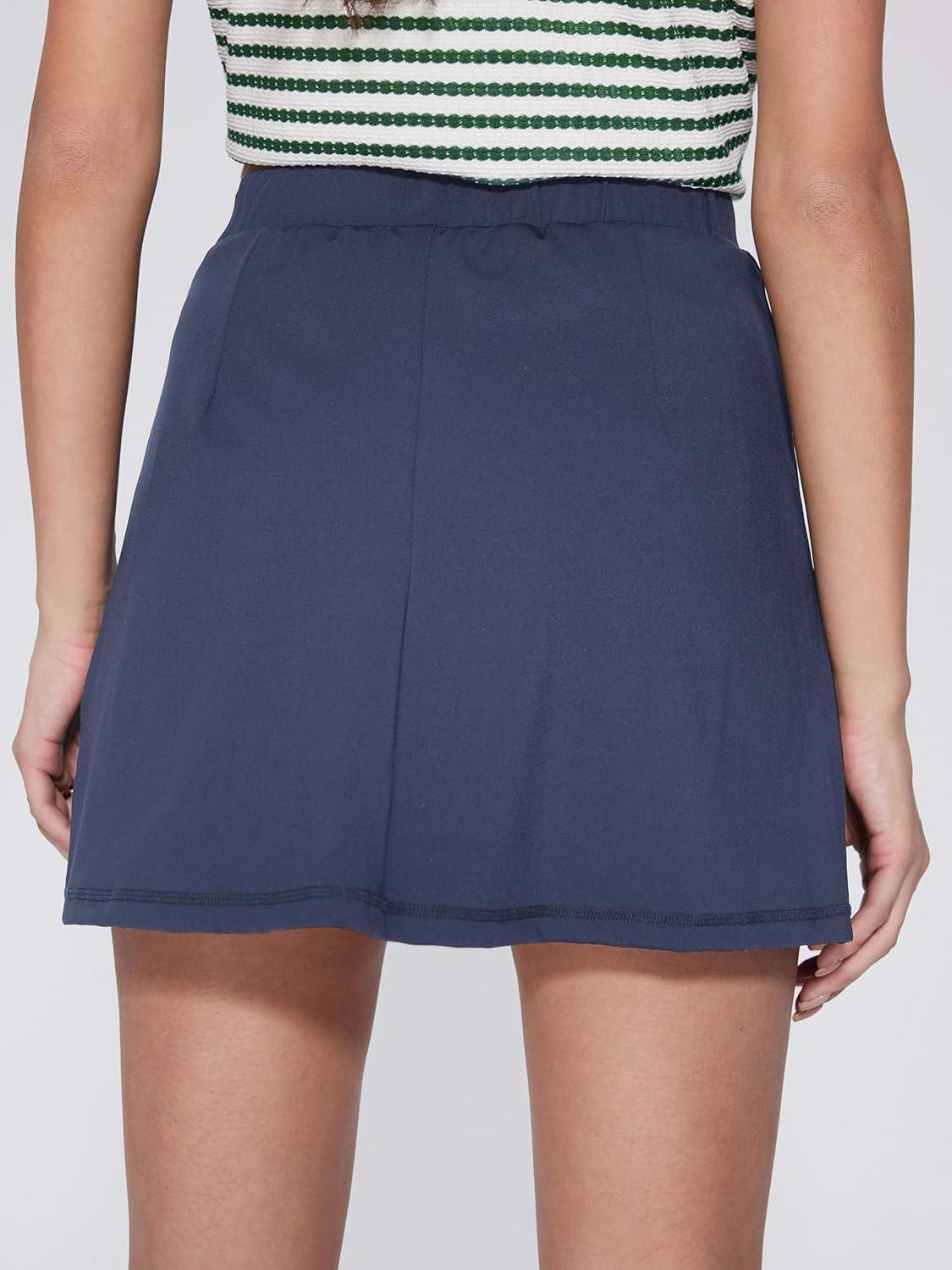 imageVinova Mini Skirts for Women Strethy V High Waisted Split Hem Trendy Short Skirts SkortsBlue