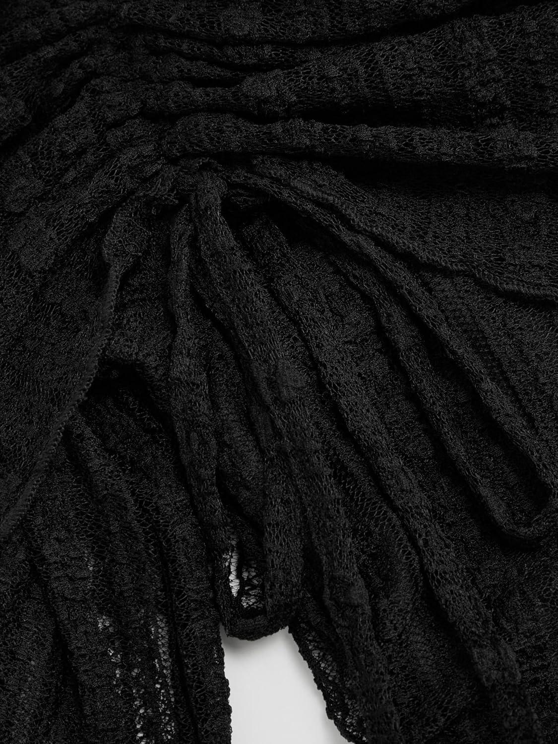 imageVinova Off Shoulder Lace Jumpsuit Long Sleeve Wide Leg Pant SetBlack