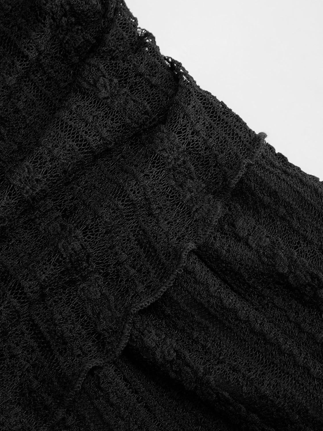 imageVinova Off Shoulder Lace Jumpsuit Long Sleeve Wide Leg Pant SetBlack