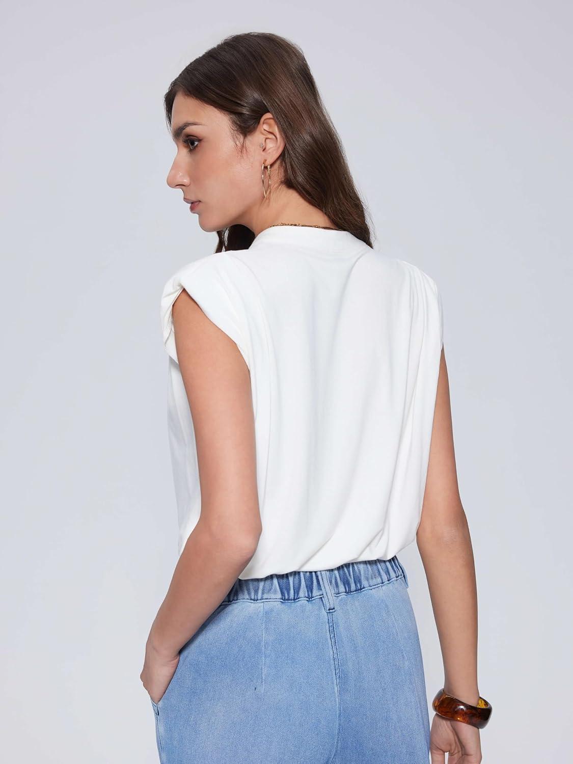 imageVinova Summer Tops for Women Cap Sleeve V Neck Blouse Shirts Dressy Tee Business Casual Outfits 2025Beige