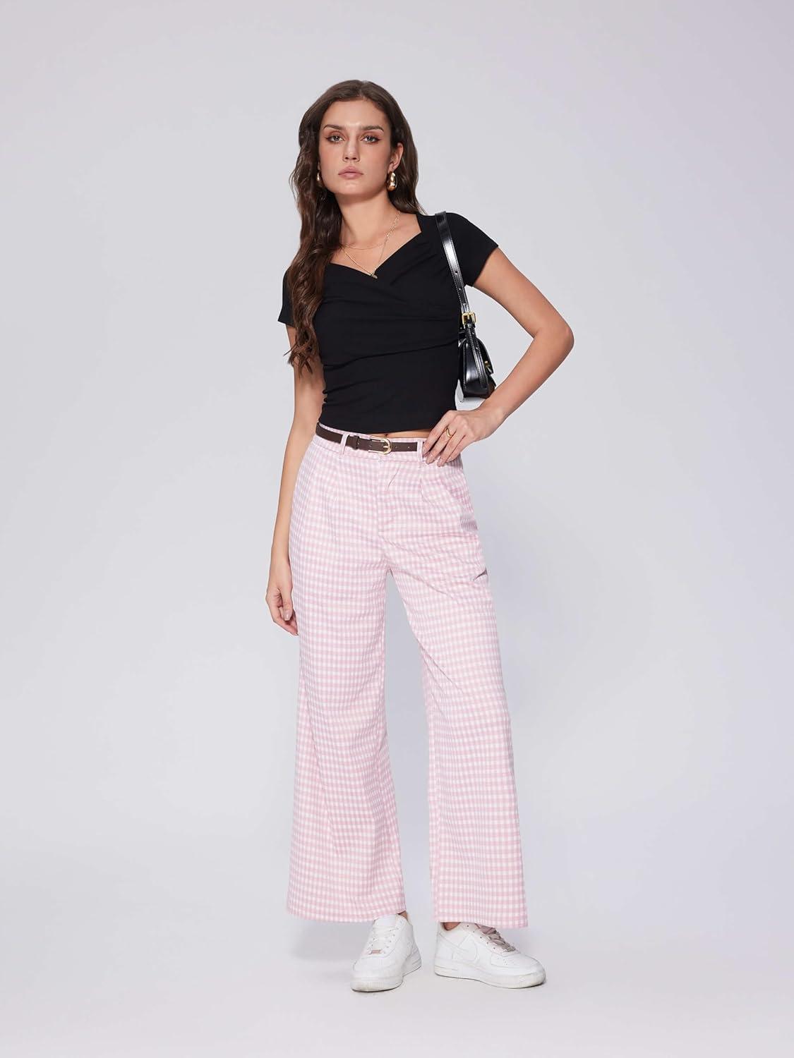 imageVinova Summer Tops for Women Short Sleeve V Neck Slim Fit Ruched Going Out Tops Sexy Crop Top Tee T ShirtBlack