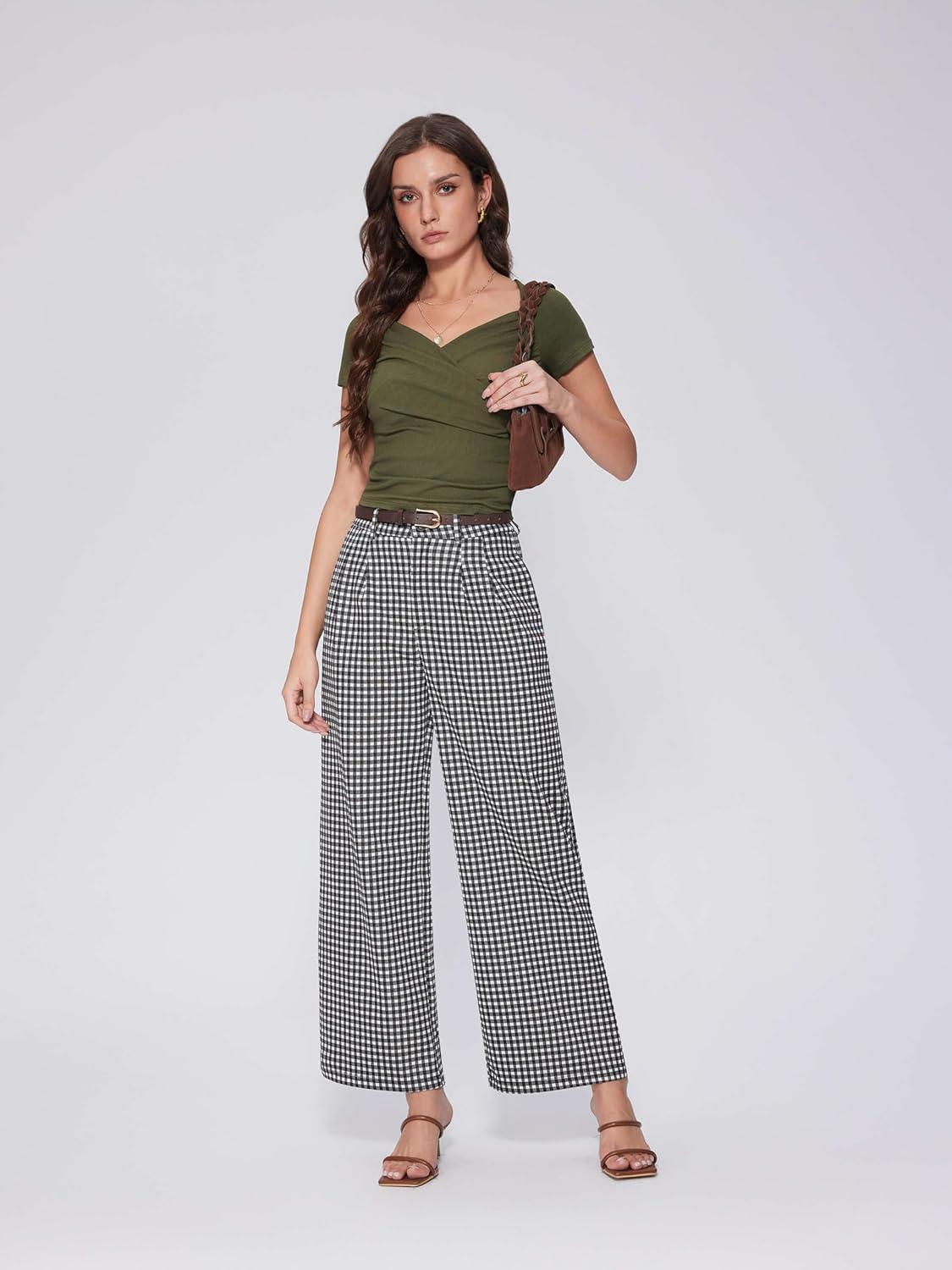 imageVinova Summer Tops for Women Short Sleeve V Neck Slim Fit Ruched Going Out Tops Sexy Crop Top Tee T ShirtGreen