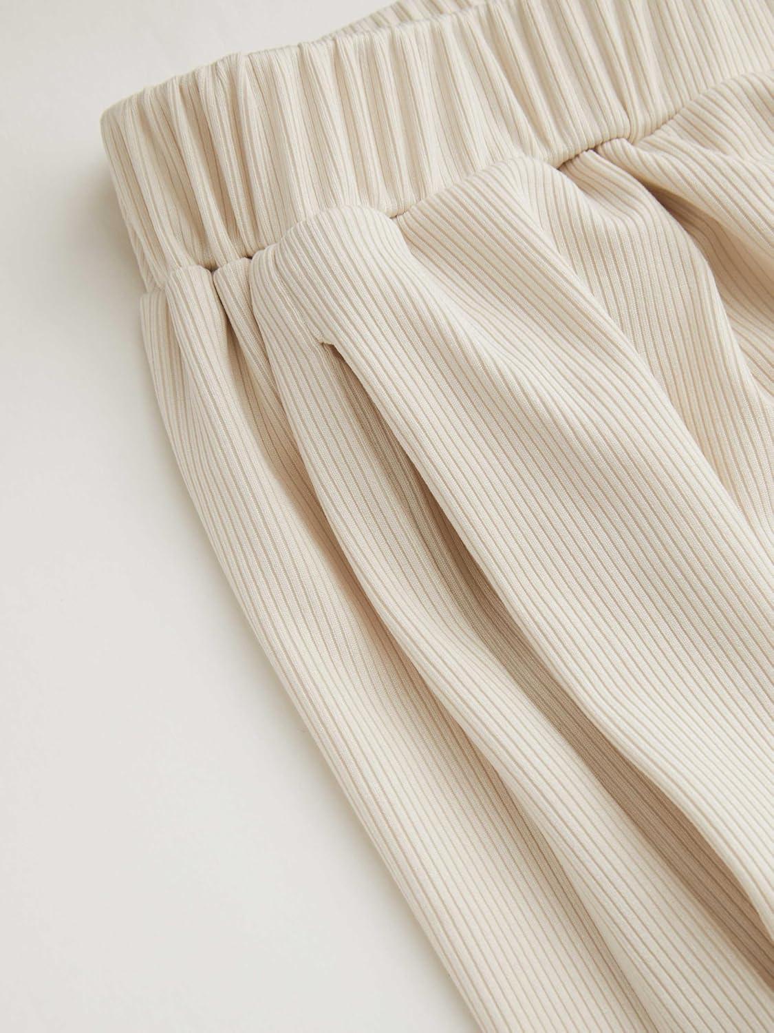 imageVinova White Wide Leg Pants Women Elastic Waist Casual Trousers