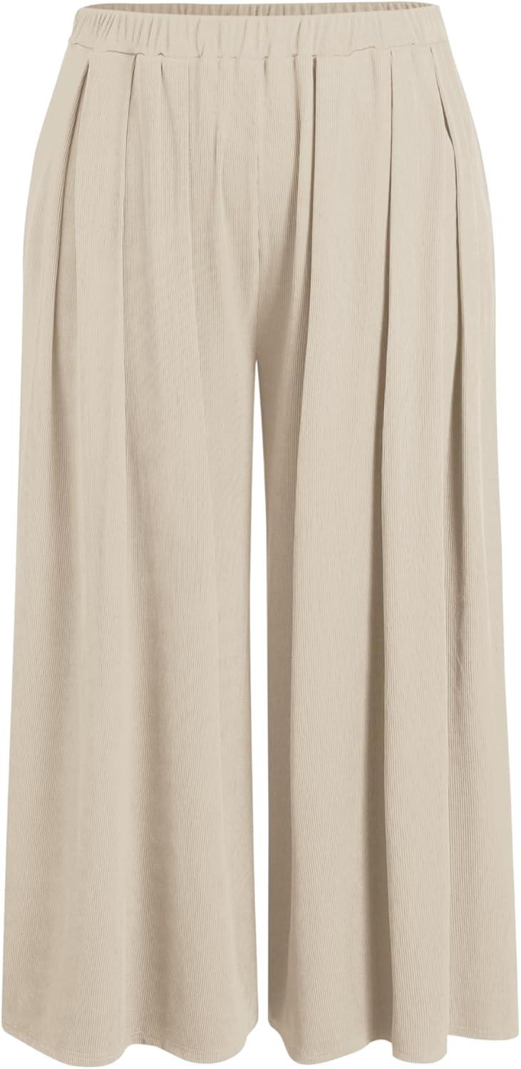 imageVinova White Wide Leg Pants Women Elastic Waist Casual Trousers