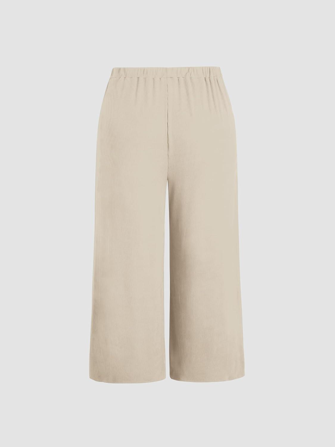 imageVinova White Wide Leg Pants Women Elastic Waist Casual Trousers