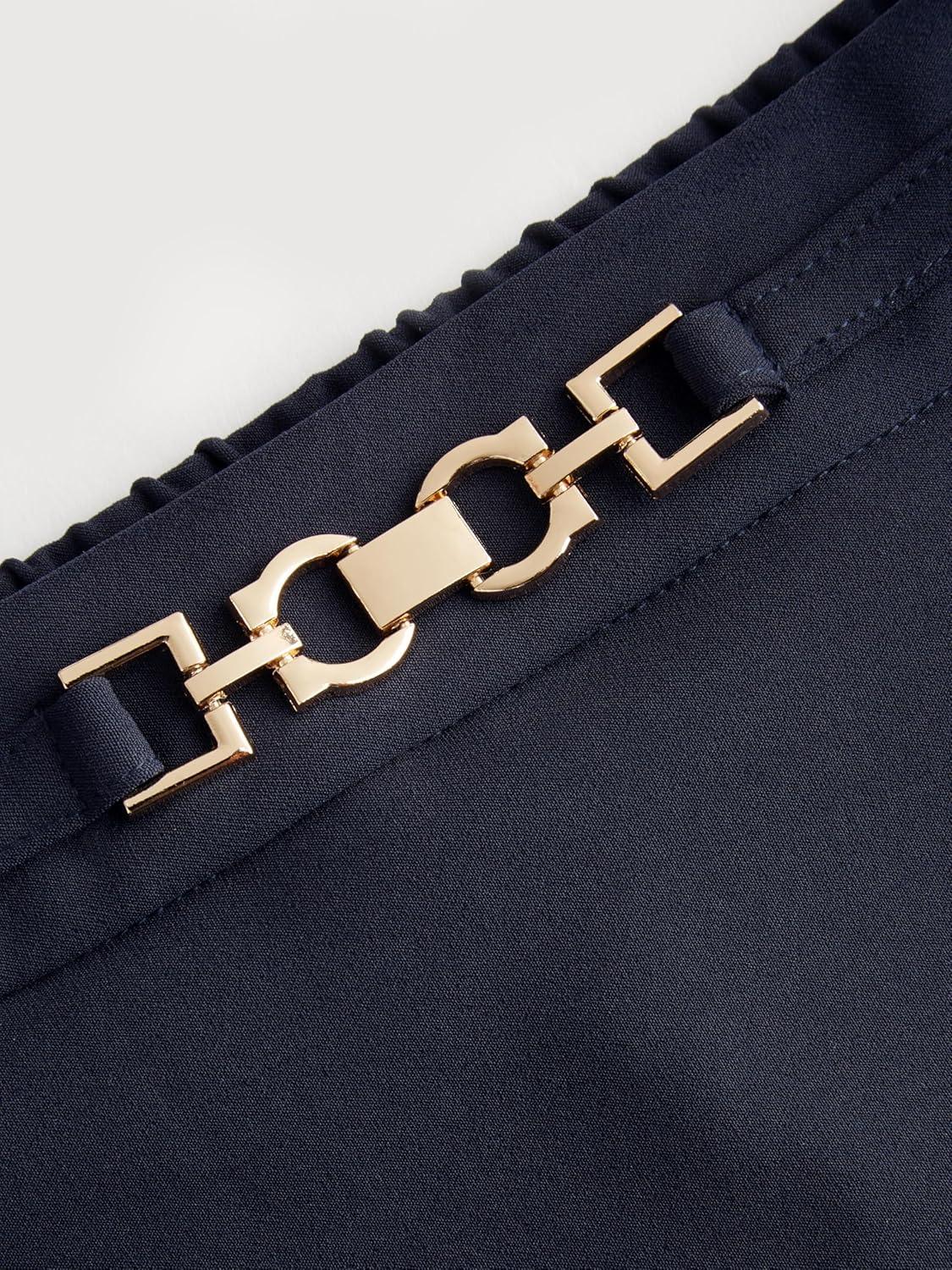 imageVinova Womens ALine Skirt Gold Buckle Detail Mini Business CasualDark Navy