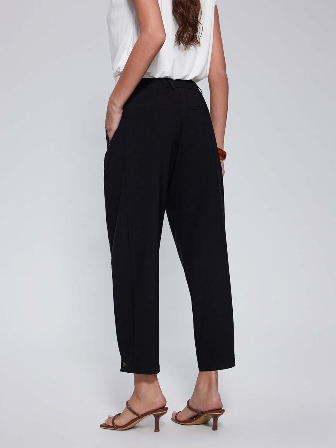 imageVinova Womens Barrel Pants Stretchy High Waisted Wide Leg Work Pants Business Casual Outfits 2025Black