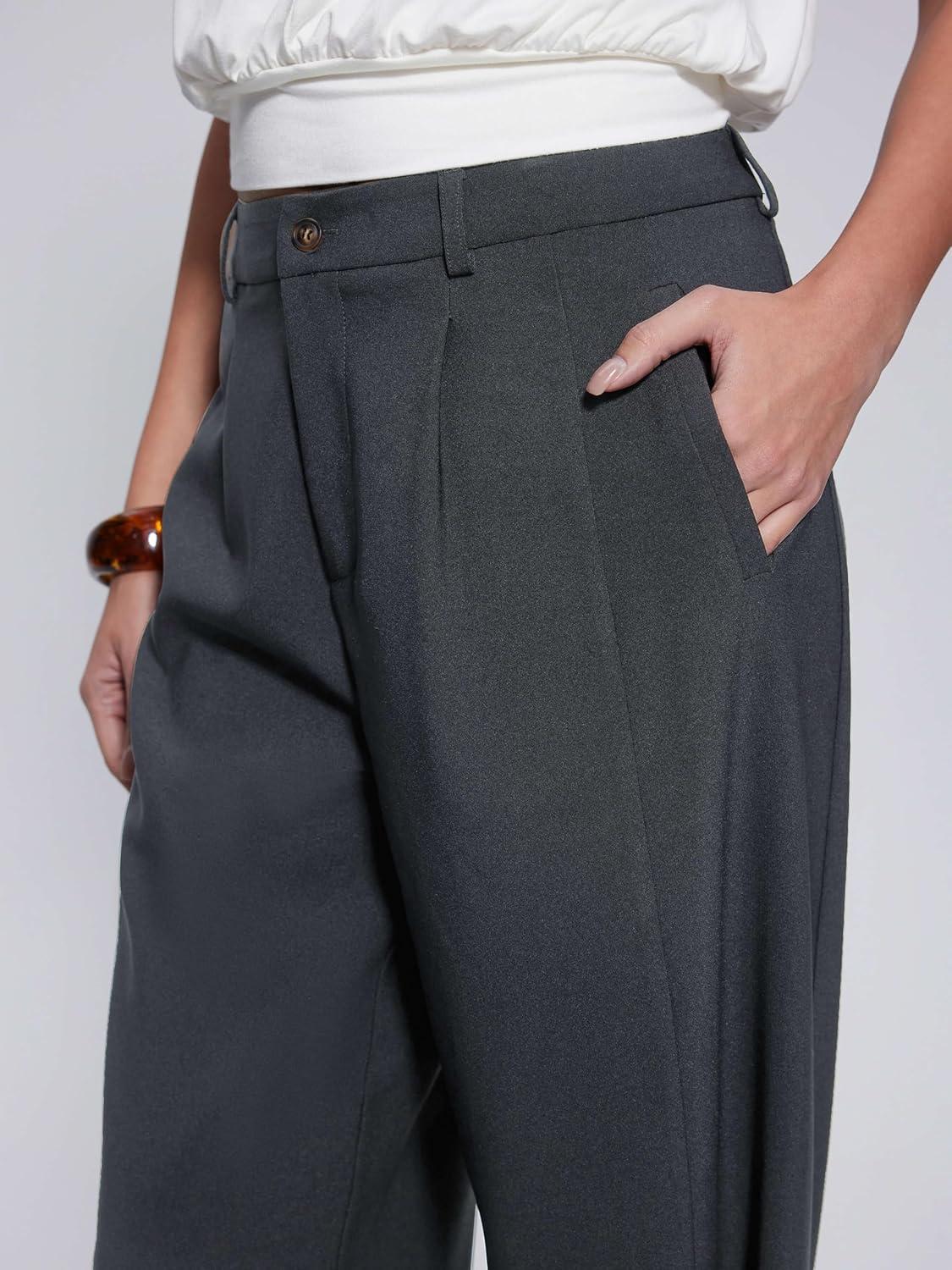 imageVinova Womens Barrel Pants Stretchy High Waisted Wide Leg Work Pants Business Casual Outfits 2025Grey