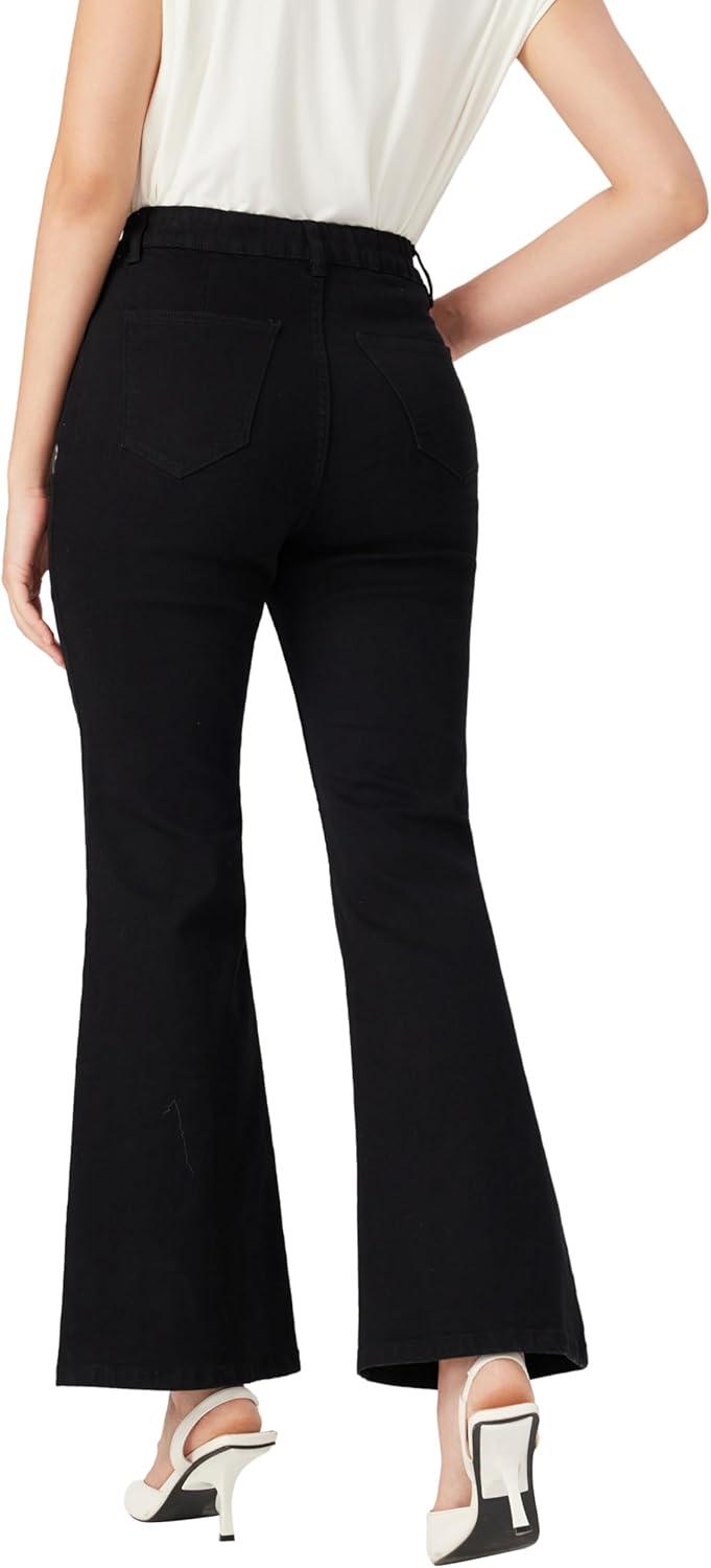 imageVinova Womens High Waist Flare Jeans Bell Bottom Denim Pants Vintage Stretch JeansBlack
