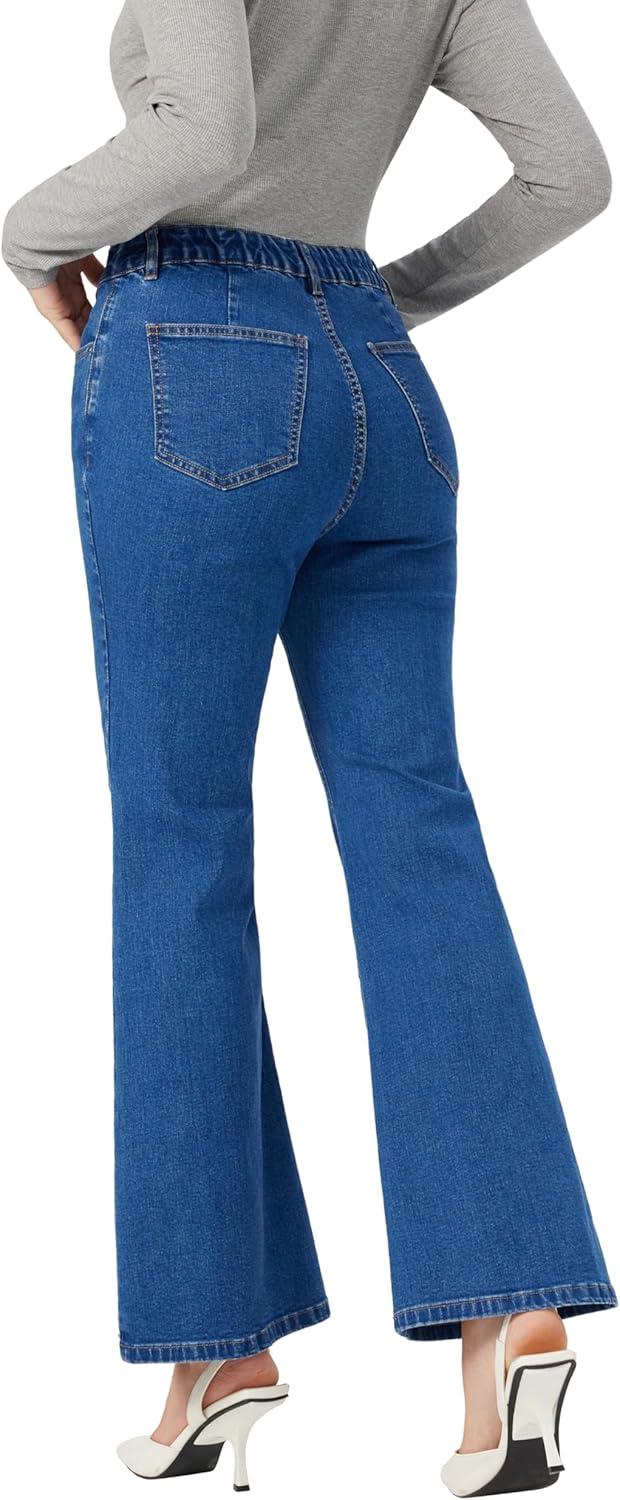 imageVinova Womens High Waist Flare Jeans Bell Bottom Denim Pants Vintage Stretch JeansDenim
