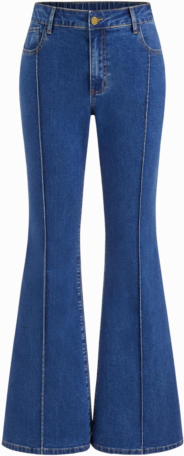 imageVinova Womens High Waist Flare Jeans Bell Bottom Denim Pants Vintage Stretch JeansDenim