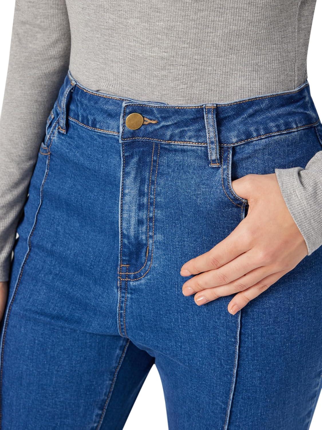 imageVinova Womens High Waist Flare Jeans Bell Bottom Denim Pants Vintage Stretch JeansDenim