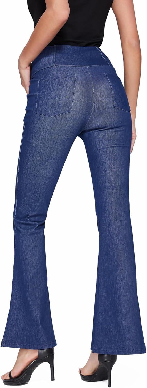 imageVinova Womens Pants Stretchy Flare Leg Bell Bottom Bootcut High Waisted Casual Jeans 2025Dark Denim