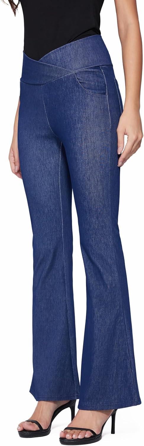 imageVinova Womens Pants Stretchy Flare Leg Bell Bottom Bootcut High Waisted Casual Jeans 2025Dark Denim