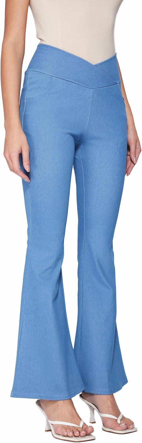 imageVinova Womens Pants Stretchy Flare Leg Bell Bottom Bootcut High Waisted Casual Jeans 2025Denim