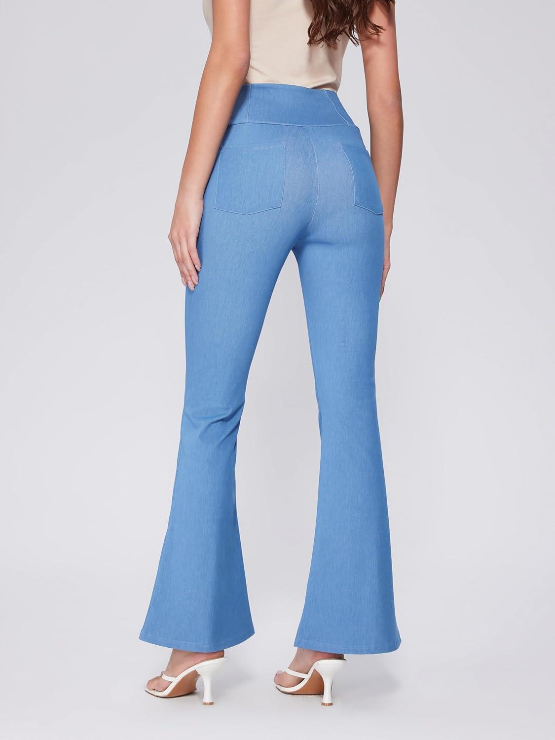 imageVinova Womens Pants Stretchy Flare Leg Bell Bottom Bootcut High Waisted Casual Jeans 2025Denim