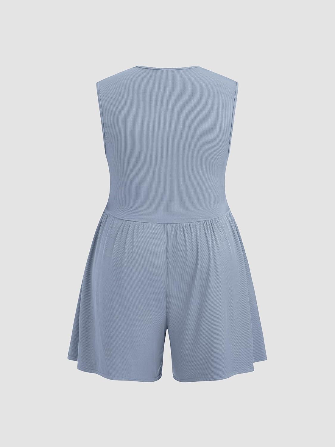 imageVinova Womens Ribbed Knit Romper Deep V Neck Sleeveless Jumpsuit