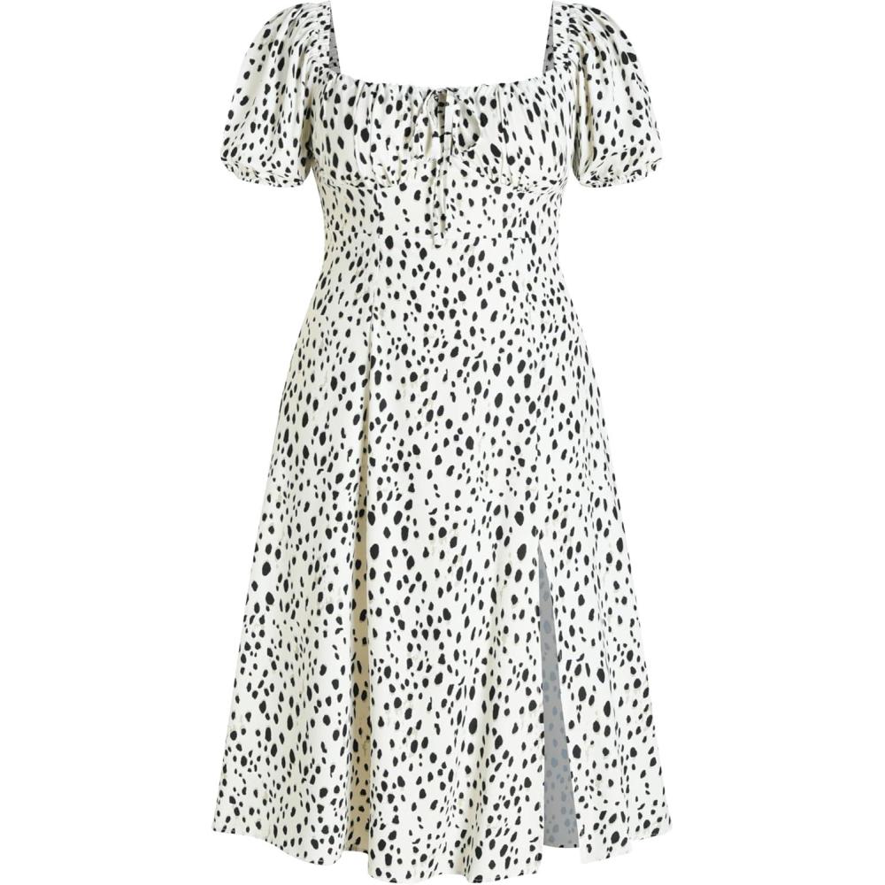 imageVinova Floral Print Dress Womens Puff Sleeve Midi Dress with Slit