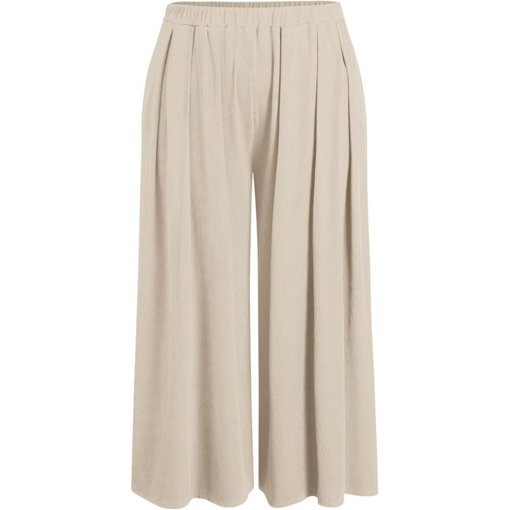 imageVinova White Wide Leg Pants Women Elastic Waist Casual Trousers