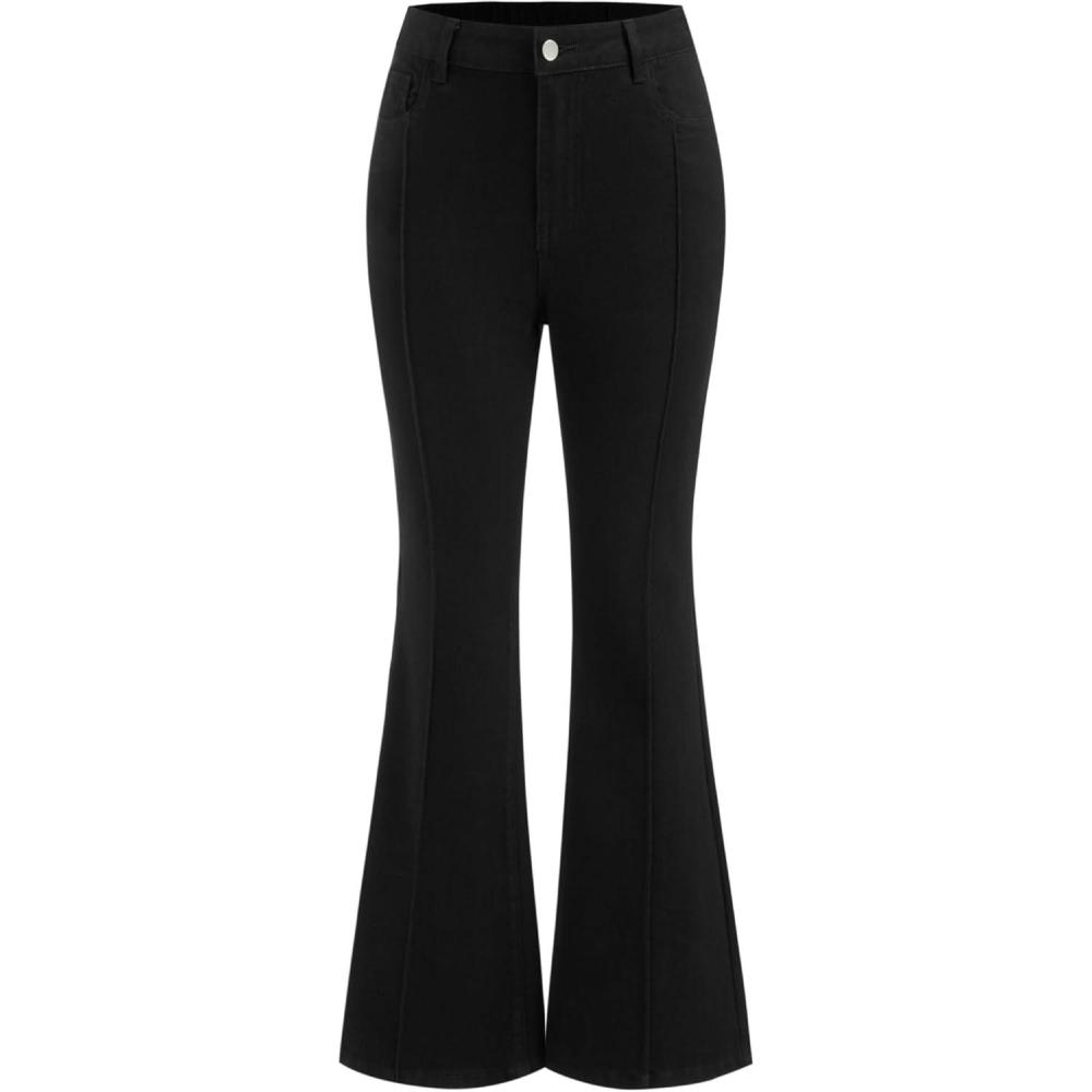 imageVinova Womens High Waist Flare Jeans Bell Bottom Denim Pants Vintage Stretch JeansBlack
