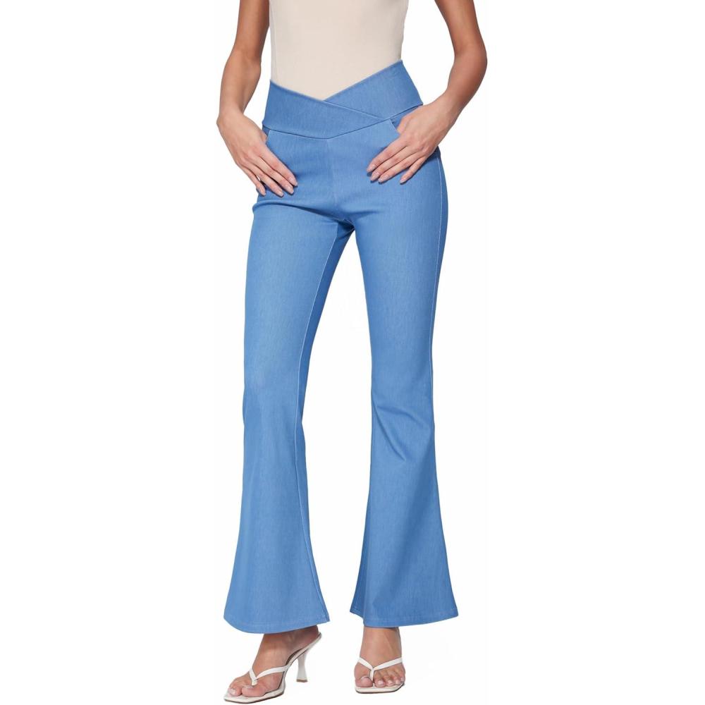 imageVinova Womens Pants Stretchy Flare Leg Bell Bottom Bootcut High Waisted Casual Jeans 2025Denim