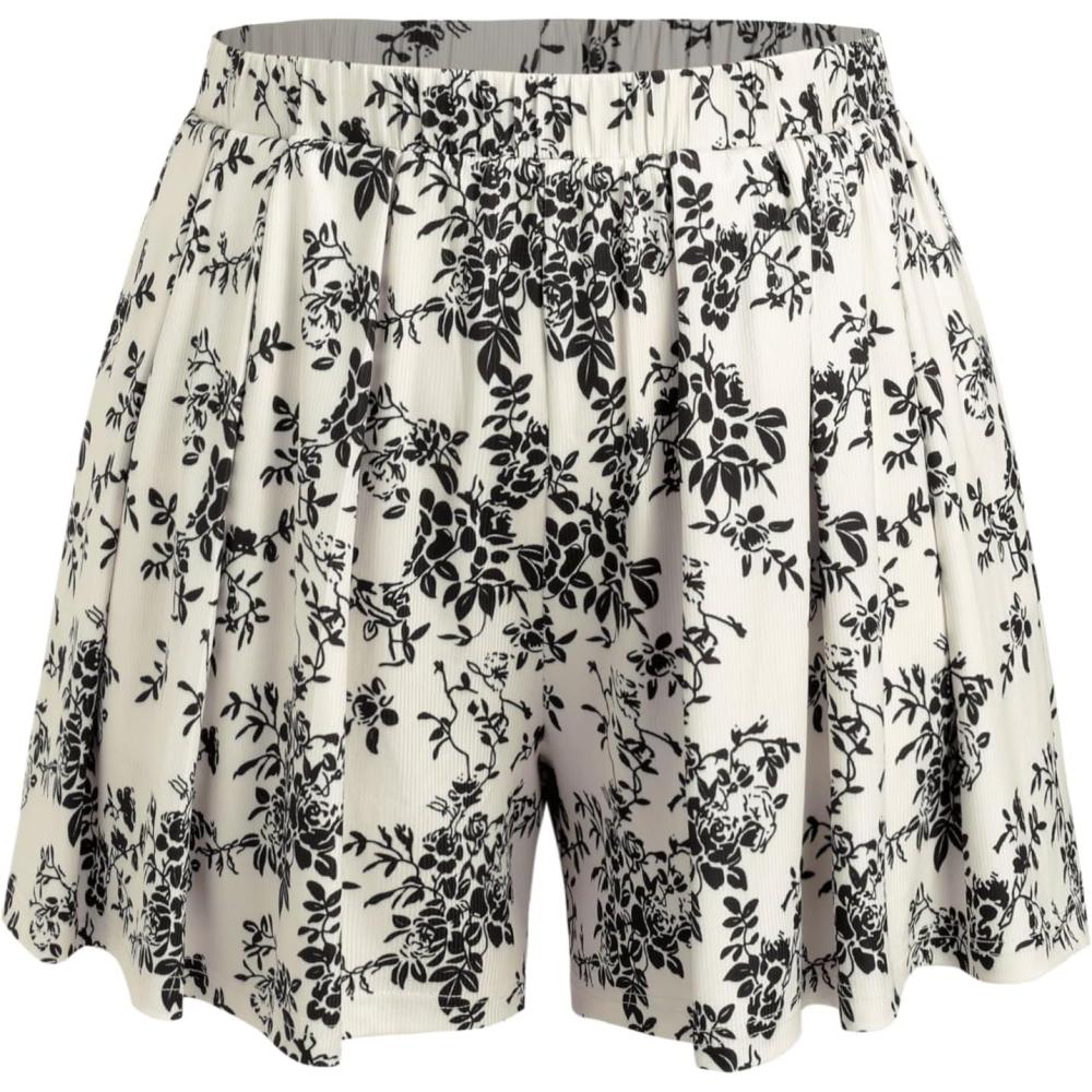 imageVinova Womens Ribbed Knit Pleated Shorts High Waist Casual Shorts