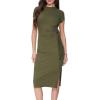 imageVinova Womens Casual Maxi Dress Short Sleeve Slit Ruched Bodycon Crew Neck Midi Dress Womens Summer Night Out SundressOlive Green