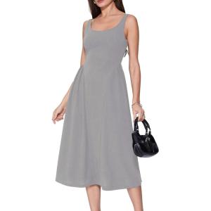 VINOVA Women Swing Tank Midi Dress Square Neck A Line Sleeveless Summer Party Elegant Casual Dresses(Grey)