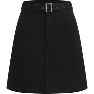Vinova Denim A-Line Skirt with Belt Womens Casual Fashion Skirt(Black)