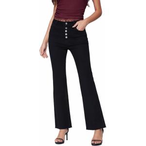 Vinova Flare Jeans for Women Button Down Bell Bottom Stetchy High Waisted Bootcut Denim Pants with Pockets(Black)