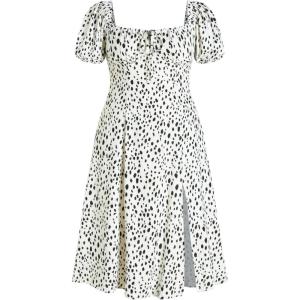 Vinova Floral Print Dress Women’s Puff Sleeve Midi Dress with Slit