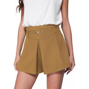 Vinova Shotrs for Women Dressy Pleated Elastic High Waisted Business Stretchy Casual Summer Wide Leg A Line Trouser Shorts(Brown)