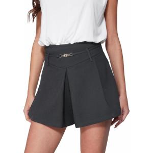 Vinova Shotrs for Women Dressy Pleated Elastic High Waisted Business Stretchy Casual Summer Wide Leg A Line Trouser Shorts(Grey)