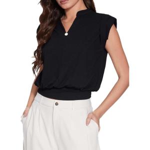 Vinova Summer Tops for Women Cap Sleeve V Neck Blouse Shirts Dressy Tee Business Casual Outfits 2025(Black)