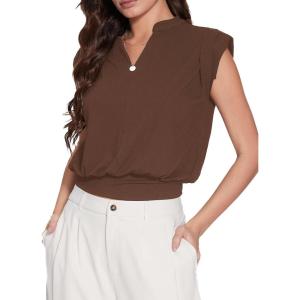 Vinova Summer Tops for Women Cap Sleeve V Neck Blouse Shirts Dressy Tee Business Casual Outfits 2025(Brown)