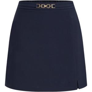 Vinova Womens A-Line Skirt Gold Buckle Detail Mini Business Casual(Dark Navy)