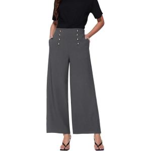 Vinova Womens Dressy Pants Straight Wide Leg High Waisted Buttoned Stretchy Work Business Casual Outfits 2025(Grey)