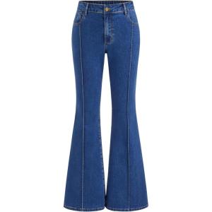 Vinova Womens High Waist Flare Jeans Bell Bottom Denim Pants Vintage Stretch Jeans(Denim)