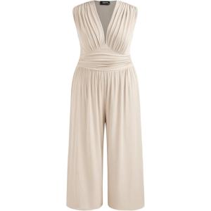 Vinova Womens Sleeveless Jumpsuit V Neck Wide Leg Romper Casual Outfit