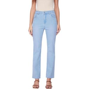 Vinova Womens Straight Leg Jeans for Women Stretchy Mid Waisted Trendy Denim Pants Bottoms with Pockets(Light Blue)