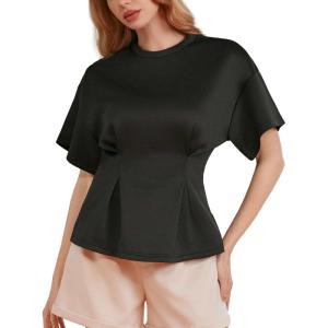 Vinova Women’s Summer Tops Short Sleeve Flared Hem T Shirts Blouses Crew Neck Tee Business Casual Outfits(Black)