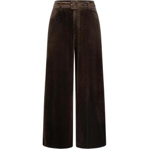 Vinova Womens Velvet Wide Leg Pants High Waist Belted Trousers(Coffee)
