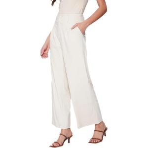 Vinova Womens Wide Straight Leg Pants Buttoned Stretchy High Waisted Business Casual Pants with Pockets(Beige)