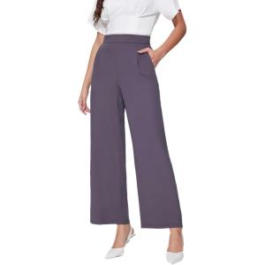 Vinova Womens Wide Straight Leg Pants Stretchy Summer High Waisted Casual Lounge Pants with Pockets(Dark Grey)