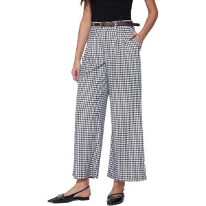 Vinova Womens Wide Straight Leg Pants Summer Plaid Pleated High Waisted Casual Work Pants(Dark Navy)