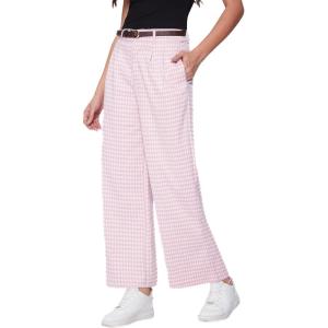 Vinova Womens Wide Straight Leg Pants Summer Plaid Pleated High Waisted Casual Work Pants(Pink)